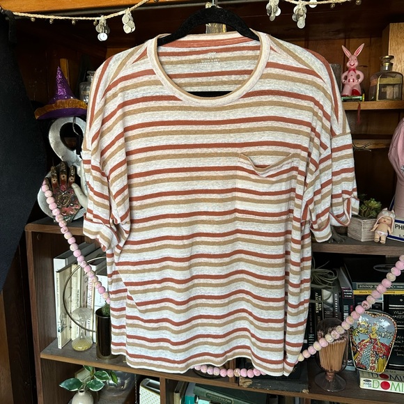 aerie Tops - Aerie striped tan, white and burnt orange tee sz medium